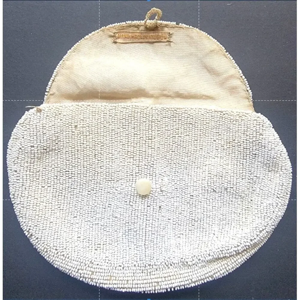 Antique 1920s Micro Beaded Belt Purse Ivory Belgium Flapper Coin Pouch